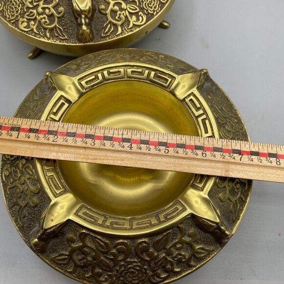 Vintage Ornate Brass Ashtrays: Mid Century Oriental Decor, Set of 2 - Picture 5 of 9
